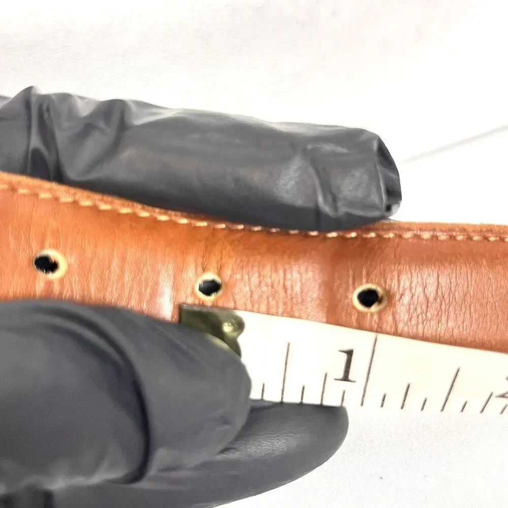 Coach Preppy Vtg. Y2K British Tan Leather Belt Large Brass Buckle USA Made 8400